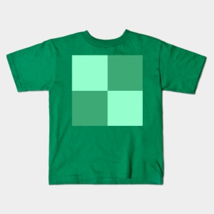 Minty Fresh Seafoam Turquoise Green Checkerboard Pattern Kids T-Shirt